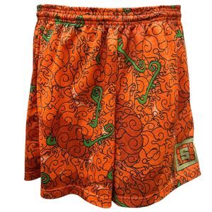 SMSLGHT Men’s Anime Flame Mesh Shorts Size M Orange Drawstring Athletic Casual